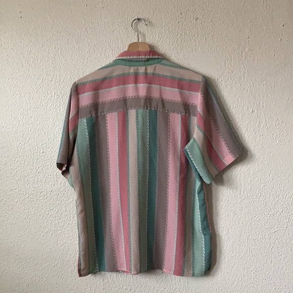 Allison Daley Vintage 90โs Pastel Candy Unisex Striped Lightweight Button Up 12 - Picture 11 of 11